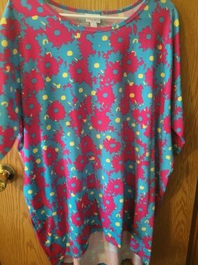 LuLaRoe Irma Tunic in Turquoise with Pink And Teal Blue Floral Print